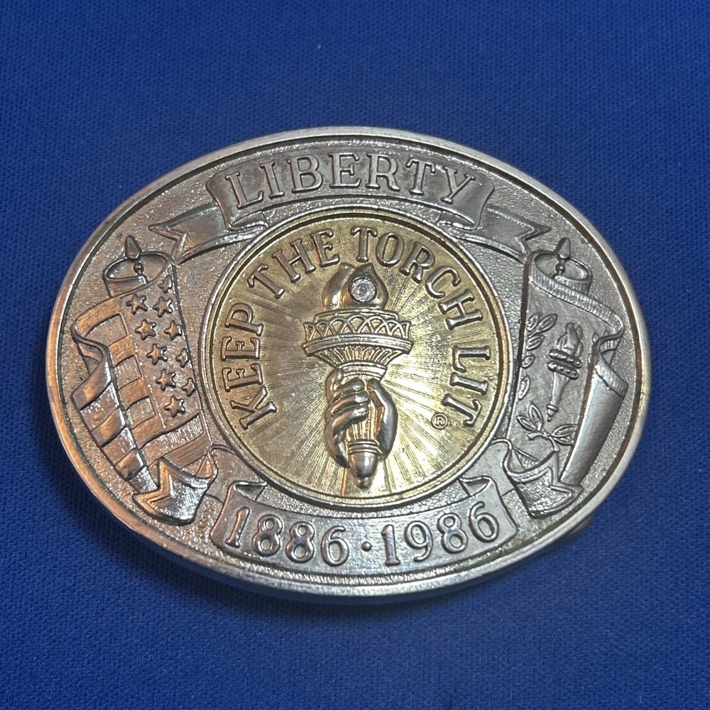 VTG Keep The Torch Lit Patriotic America Statue Of Liberty 100 Year‎ Belt Buckle